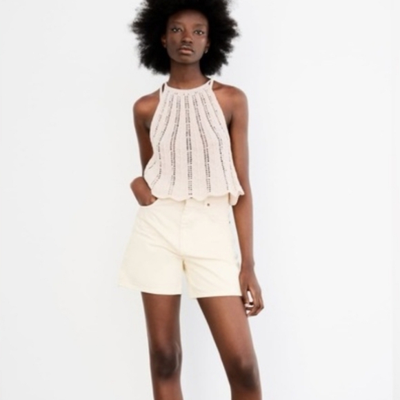 3/$25 Zara Crochet Openwork Knit Cream Cotton Halter Tank Top S - Picture 2 of 8
